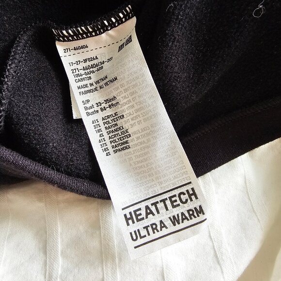 Uniqlo Heattech Ultra Warm Crew Neck Long Sleeve - 2024 - Black - Sz S - Picture 4 of 10
